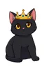 Placeholder: anime black cat on white background, sitting, wearing a crown