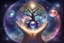 Placeholder: kundalini, connected to the universe, few colours of galaxy, holding galaxies in few hands in glass balls, I first ball ocena, second ball trees, third universe,