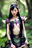 Placeholder: A beautiful as a model asian woodland elf princess who looks like a young Lucy Liu seated on a throne in a mystical forest