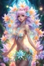 Placeholder: Anime hawaiian flower goddess casting a crystal flower spell light colors full body human anatomy bright glow and pastel hair