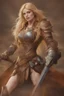 Placeholder: A beautiful woman with blond hair. Brown leather armor.