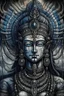 Placeholder: Parvati goddess, ancient psychedelic Indian traditional painting, dark very desaturated color scheme, in the style of Paulo Serpireri and HR Giger
