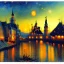 Placeholder: Drawing in oil of medieval city river, clouds, sunset, fantasy 8k by Van Gogh