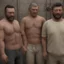 Placeholder: realistic, two italian prisoners 44 years old kissing in prison behind bars, dirty, ugly, bullneck, muscular chubby, in tank top, long hairs, manly chest, misery and poverty, emotive eyes, photo 50mm lens, side view, photorealistic, ultradetailed