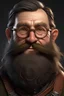 Placeholder: a realistic dwarf with glasses in his early forties