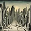 Placeholder: Graveyard shift, by Giorgio de Chirico, a surreal aura dominating the canvas, detailed line work, color ink illustration, creepy, surrealism, contracting images.