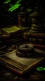 Placeholder: Rain and storm of books, compass, stars at the creepy house of the antique maps, Fujifilm, studio portrait