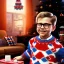 Placeholder: living room scene, ralphie peter billingsley glasses, boy in argyle sweater holding a (red soap bar)