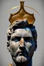 Placeholder: Ultra Realistic image, Roman sculpture, white marble material, Lionel Messi, gold Laurel leaves wreath, renaissance ornaments, one gold star in heart, chisel style, waist up portrait, epic, celestial, cinematic lighting, God light, god rays, 4k resolution, smooth details, ornate details, soft lighting, unreal engine 5, artstation, marble background.