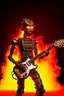 Placeholder: Firestarter robot terminator hardrock with a guitar. Seems angry against humans. Flames all around