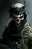 Placeholder: A soldier in the game modern warfare, he wears a skull mask with horns that covers his eyes. The lower half of his face is covered by a mask with a bloody fanged grin. He is a sniper, but can also run point. His call sign is Wraith. Couple