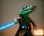 Placeholder: Star wars animation, crocodilian, frills, samurai robe, holding lightsaber, hands, wrist gauntlets