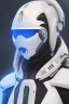 Placeholder: Black intergalactic pilot suit Quorra, portrait, bright white eyes, wearing high tech pilot helmet, beautiful face, white smoke, dark, rage, sorrow, high definition, ultra 8 k, volumetric lighting, blue fire, fog