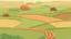 Placeholder: Rice field，Trees，Warm color palette，Animation，A lovely grasshopper，Top of the hill