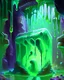 Placeholder: a slimy dripping gelatinous cube in vast cavern room painterly