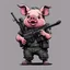 Placeholder: Little pig armed with a machine gun, cartoon style, walking dead style, vivid and dark colors, transparent background, 32k UHD,