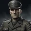 Placeholder: German ww2 late twenties with stubble tank commander in grey uniform realistic digital art grimdark