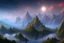 Placeholder: Clouds, mountains, lagoon, science fiction landscape