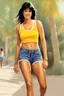 Placeholder: Photorealistic, hyperrealism, Dazzling, Complex, dramatic, bold, attractive Phoebe Cates, perfect, Athletic, toned body with tanned skin, perfectly formed body, wearing sports top and gym shorts, extremely detailed