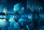 Placeholder: Ice blocks near one tree, night, lagoon reflection, sci-fi, epic,