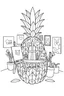 Placeholder: Pineapple Cozy Art Studio Coloring Page: A pineapple cross-section displaying an art studio. Features an easel, paint palettes, brushes, and artworks hung on the walls.