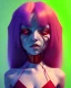 Placeholder: isometric art of a short Demon girl with blood red hair and green eyes, deep lighting, dark pastel gradients, high definition, 3d icon clay render, blender 3d