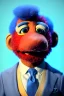 Placeholder: Waist up Portrait, joe Biden as muppet doll, Blue suit retro style, photo studio, blue background, unreal engine 5, concept art, art station, god lights, ray tracing, RTX, lumen lighting, ultra detail, volumetric lighting, 3d.