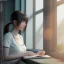 Placeholder: female student studying by the window, anime style, full body, unreal engine 5, cinema4d, sun light, studio lighting --ar 1:1 --v 4