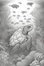 Placeholder: STRESS RELIEF themed coloring page for adult, cartoon style, thick outline, low details, no shading, no color, A serene underwater world with gliding sea turtles and coral