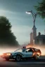 Placeholder: back to the future 1980´s,car, houses, trees, city,