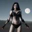 Placeholder: black long hair lady warrior top black eyes under the Moon