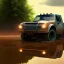 Placeholder: hyperrealistic shot, off-road truck, earth color palette, sharp focus, puddle reflection, tire water splash, refraction, lightning on the horizon, shadowcast, detailed and intricate, cinematic composition, micro, tilt shift photography