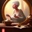 Placeholder: fantasy art, book cover, sexy old woman drinking tea under a smoking mirror