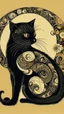 Placeholder: A beautiful silhouette cat illustration in zentangle patterns in the old world aesthetics in artistic style of gustav Klimt