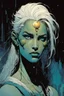 Placeholder: create the young female Ivrian from Ill met in lankhmar in the comic book art style of Mike Mignola, Bill Sienkiewicz and Jean Giraud Moebius, , highly detailed facial features, grainy, gritty textures, foreboding, dramatic otherworldly and ethereal lighting