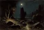 Placeholder: Night, rocks, trees, begginer's landscape, horror gothic movies influence, friedrich eckenfelder and willem maris impressionism paintings