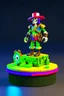 Placeholder: An pixel fantasy 3d model of a mini figure collectiables standing on a round podium: "PixelPirateWraith": A swashbuckling ghostly pirate, complete with pixelated peg leg, spectral parrot, and a treasure chest that emits a faint glow.
