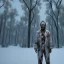 Placeholder: dead man in the arms of jesus christ, in snow, portrait, student costume, village, meditation, woods, cyberpunk, 8k quality