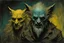 Placeholder: Surreal agonizing transformation of man, 2/3 portrait, asymmetric transformation, kinetic double exposure photo layering of werewolf and man, sinister, horror, by Jean Baptiste Monge, by Albrecht Durer, eerie dark colors, hyperdetailed, rough matte oil painting, dark cyan and jaundice_yellow colors.