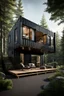 Placeholder: Medium-sized house in the woods made from shipping containers, photorealistic