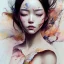 Placeholder: Asian woman, leaning pose, realistic body, latex suit, watercolor illustration by <agnes cecile>