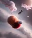 Placeholder: Ultra realistic speed clouds sky scene, wide angle view, strong men falling down with many Childs background, circus clothing style, feather color clothing, free jumping flying, many trinkets, hair monster, many jelly beans, balls, color smoke, smile, happy, extreme, wind, clouds sea, 20,000 feet altitude, stratosphere, soft color, highly detailed, unreal engine 5, ray tracing, RTX, lumen lighting, ultra detail, volumetric lighting, 3d, finely drawn, high definition, high resolution.