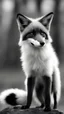 Placeholder: Black and white fox with 3 tails