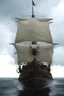 Placeholder: Ship front view with a Spider figurehead at night in a storm with giant waves