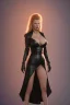 Placeholder: Kim Basinger in black leather gown, evil, villain, busty, cleavage, curvy, angry, happy, stern look. character design by cory loftis, fenghua zhong, ryohei hase, ismail inceoglu and ruan jia. unreal engine 5, artistic lighting, highly detailed, photorealistic, fantasy