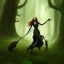 Placeholder:  Woman horner witch in the dark forest