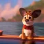 Placeholder: Cute dog on a wooden boat