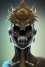 Placeholder: black African alien, cracks in the head, wicked, Asian eyes, crown, blood, 8k, finely detailed, photo realistic, Boris Vallejo style turquoise skull head gold dragon space alien rain skeleton silver helmet silver space suit spaceships