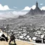 Placeholder: [wii No More Heroes style with thick lines] When the last huddled village fell behind him, Conan left the road, which was beginning to bend toward the northwest, toward the distant passes. To keep to the road would mean to pass by border towers, still garrisoned with armed men who would not allow him to pass unquestioned.