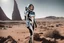 Placeholder: photo of a Sci-fi woman, wearing a silver and black spacesuit looking like an android, no helmet, on an alien planet
